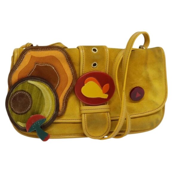 Miu Miu Shoulder Bag Suede Leather Yellow
